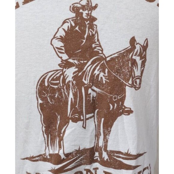 Yellowstone Dutton Ranch Medium White Cowboy Horse Spellout Distressed Tee Shirt - Picture 3 of 13